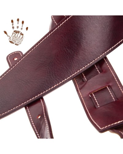 Guitar Strap Bordeaux Certified Vegetable Tanned Leather 8 Cm Holes HS Stone Washed