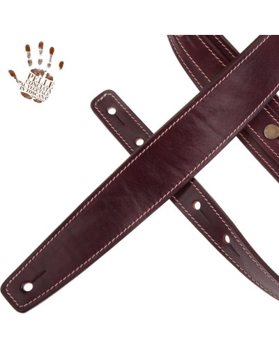 Guitar Strap Bordeaux Certified Vegetable Tanned Leather 5 Cm Buttons BS Stone Washed