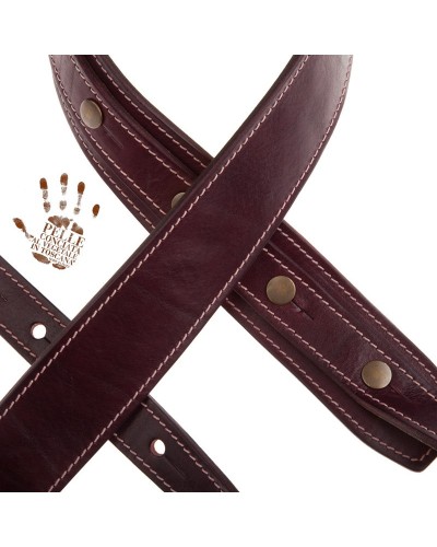 Guitar Strap Bordeaux Certified Vegetable Tanned Leather 5 Cm Buttons BS Stone Washed