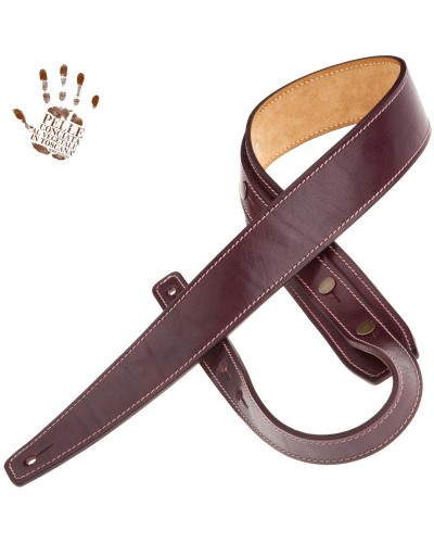 Guitar Strap Bordeaux Certified Vegetable Tanned Leather 5 Cm Buttons BS Stone Washed