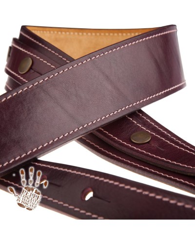 Guitar Strap Bordeaux Certified Vegetable Tanned Leather 5 Cm Buttons BS Stone Washed