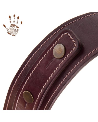 Guitar Strap Bordeaux Certified Vegetable Tanned Leather 5 Cm Buttons BS Stone Washed