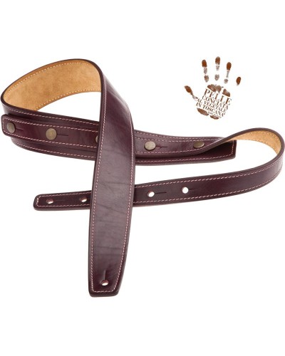 Guitar Strap Bordeaux Certified Vegetable Tanned Leather 5 Cm Buttons BS Stone Washed