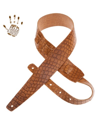 Guitar Strap Brown Vera Pelle Concia Al Vegetale 6 Cm Holes HC Embossed