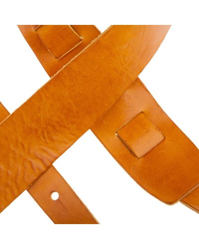 Guitar Strap Yellow Certified Vegetable Tanned Leather 6 Cm Holes HC Stone Washed