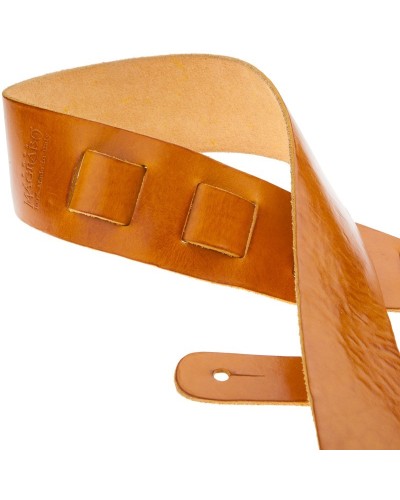 Guitar Strap Yellow Certified Vegetable Tanned Leather 6 Cm Holes HC Stone Washed