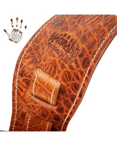 Tracolla per Chitarra e Basso Marrone Vera Pelle Conciata Al Vegetale 8 Cm Cocco Pros Holes HS Embossed