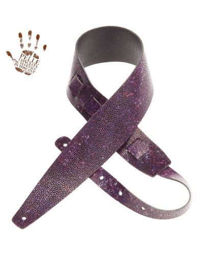 Guitar Strap Violet Certified Vegetable Tanned Leather 8 Cm Seurat Holes HC Embossed