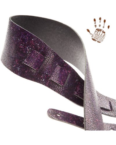 Guitar Strap Violet Certified Vegetable Tanned Leather 8 Cm Seurat Holes HC Embossed