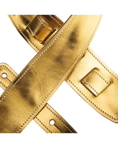 Guitar Strap Gold Genuine Leather 6 Cm Holes HS Metallic