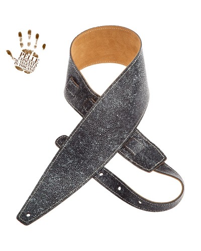 Guitar Strap Grey Certified Vegetable Tanned Leather 10 Cm Seurat Holes HS Embossed