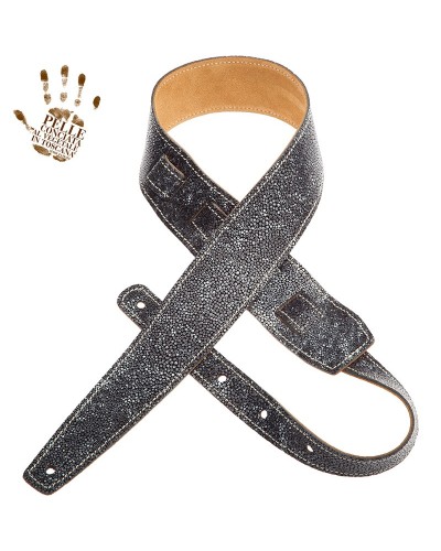 Guitar Strap Grey Certified Vegetable Tanned Leather 6 Cm Seurat Holes HS Embossed