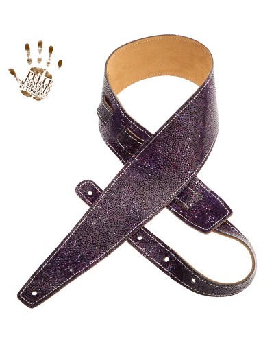 Guitar Strap Violet Certified Vegetable Tanned Leather 8 Cm Seurat Holes HS Embossed