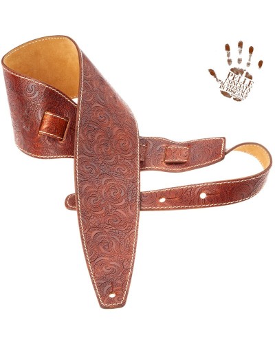 Guitar Strap Brown Certified Vegetable Tanned Leather 10 Cm Ciler Holes HS Embossed