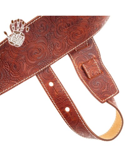 Guitar Strap Brown Certified Vegetable Tanned Leather 10 Cm Ciler Holes HS Embossed