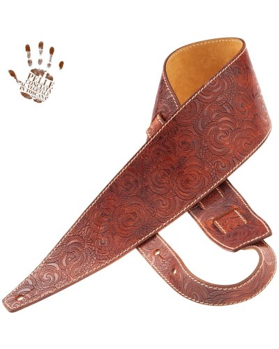 Guitar Strap Brown Certified Vegetable Tanned Leather 10 Cm Ciler Holes HS Embossed