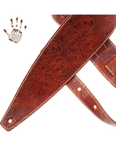 Guitar Strap Brown Certified Vegetable Tanned Leather 10 Cm Ciler Holes HS Embossed