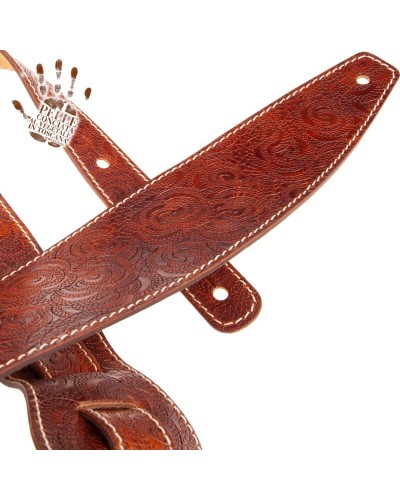 Guitar Strap Brown Certified Vegetable Tanned Leather 10 Cm Ciler Holes HS Embossed