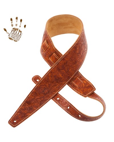 Guitar Strap Brown Certified Vegetable Tanned Leather 8 Cm Ciler Holes HS Embossed