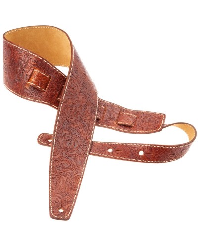 Guitar Strap Brown Certified Vegetable Tanned Leather 8 Cm Ciler Holes HS Embossed