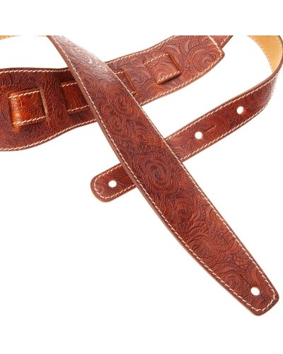 Guitar Strap Brown Certified Vegetable Tanned Leather 8 Cm Ciler Holes HS Embossed