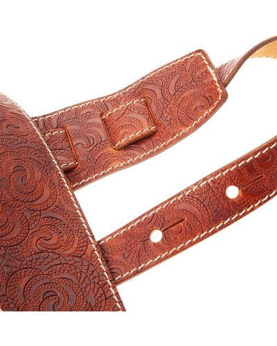 Guitar Strap Brown Certified Vegetable Tanned Leather 8 Cm Ciler Holes HS Embossed