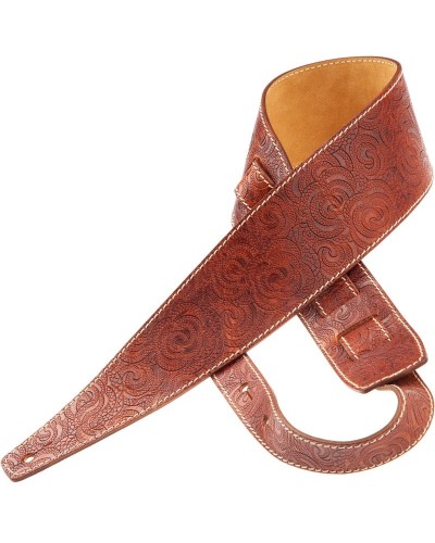 Guitar Strap Brown Certified Vegetable Tanned Leather 8 Cm Ciler Holes HS Embossed