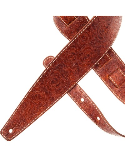 Guitar Strap Brown Certified Vegetable Tanned Leather 8 Cm Ciler Holes HS Embossed