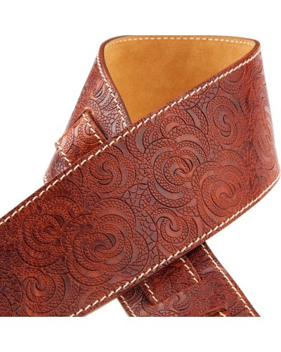 Guitar Strap Brown Certified Vegetable Tanned Leather 8 Cm Ciler Holes HS Embossed