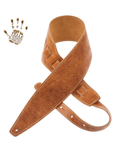 Guitar Strap Brown Certified Vegetable Tanned Leather 10 Cm Spring Holes HS Embossed