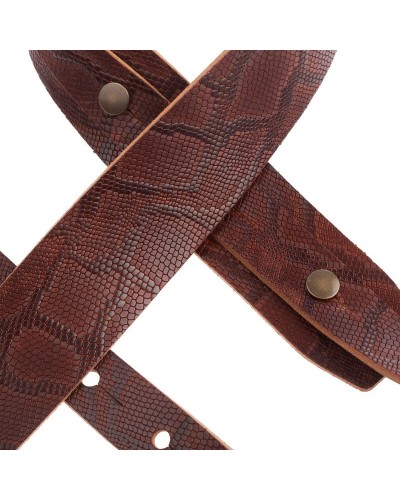 Guitar Strap Brown Certified Vegetable Tanned Leather 5 Cm Snake Buttons BC Embossed