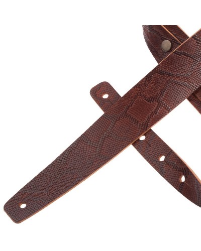 Guitar Strap Brown Certified Vegetable Tanned Leather 5 Cm Snake Buttons BC Embossed