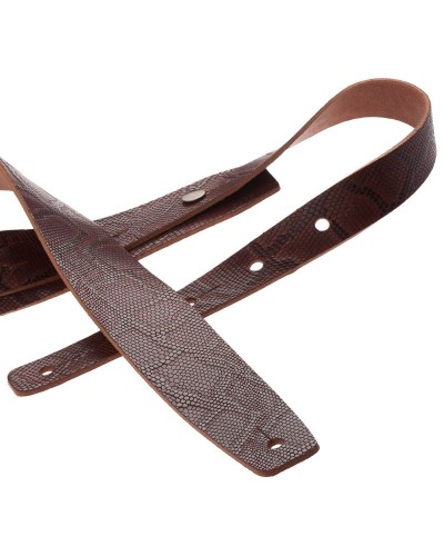 Guitar Strap Brown Certified Vegetable Tanned Leather 5 Cm Snake Buttons BC Embossed