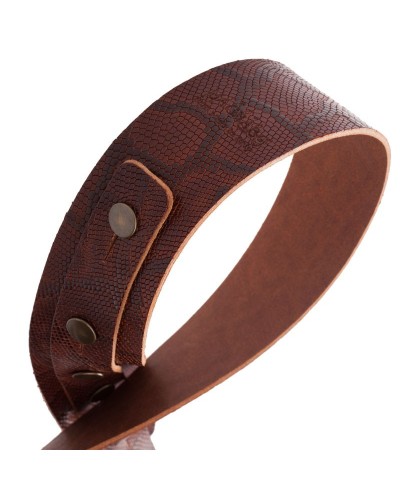 Guitar Strap Brown Certified Vegetable Tanned Leather 5 Cm Snake Buttons BC Embossed