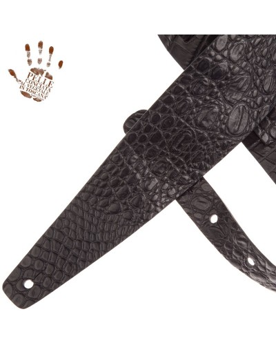 Guitar Strap Black Certified Vegetable Tanned Leather 8 Cm Cocco Pros Holes HC Embossed