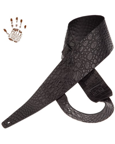 Tracolla per Chitarra e Basso Nero Vera Pelle Conciata Al Vegetale 8 Cm Cocco Pros Holes HC Embossed