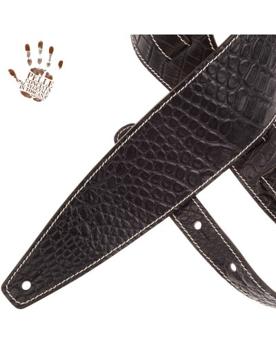 Tracolla per Chitarra e Basso Nero Vera Pelle Conciata Al Vegetale 10 Cm Cocco Pros Holes HS Embossed