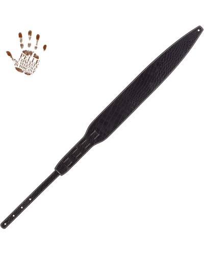 Tracolla per Chitarra e Basso Nero Vera Pelle Conciata Al Vegetale 10 Cm Cocco Pros Holes HS Embossed