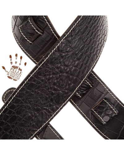 Guitar Strap Black Certified Vegetable Tanned Leather 8 Cm Cocco Pros Holes HS Embossed