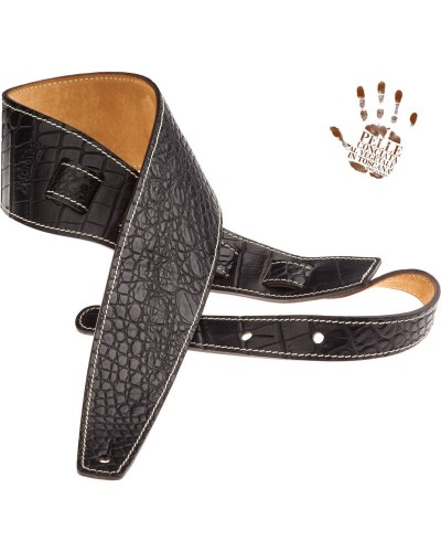 Guitar Strap Black Certified Vegetable Tanned Leather 8 Cm Cocco Pros Holes HS Embossed