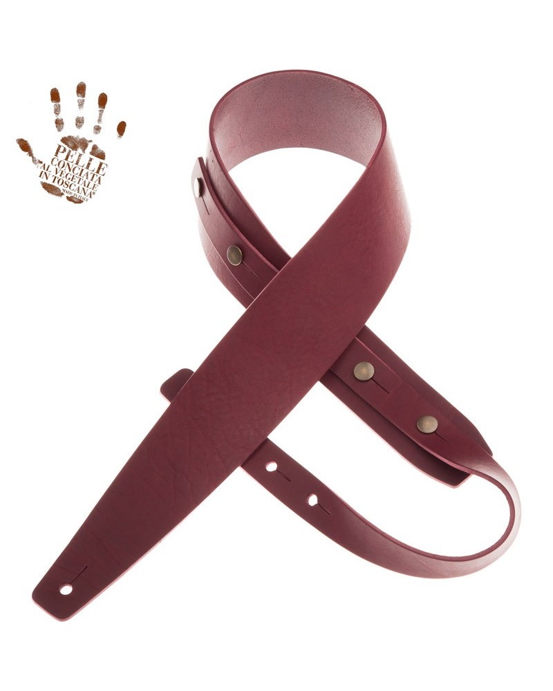 Guitar Strap Bordeaux Certified Vegetable Tanned Leather 7 Cm Buttons BC Core