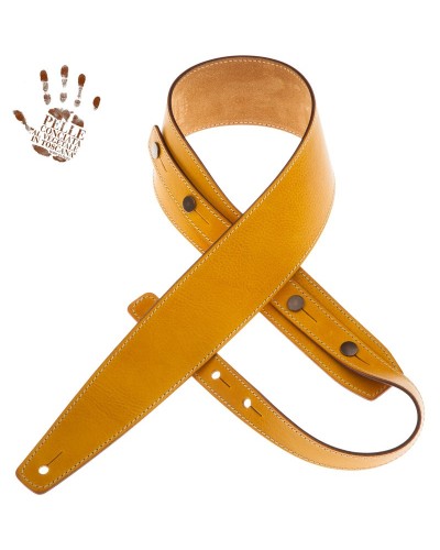 Guitar Strap Yellow Certified Vegetable Tanned Leather 7 Cm Buttons BS Core