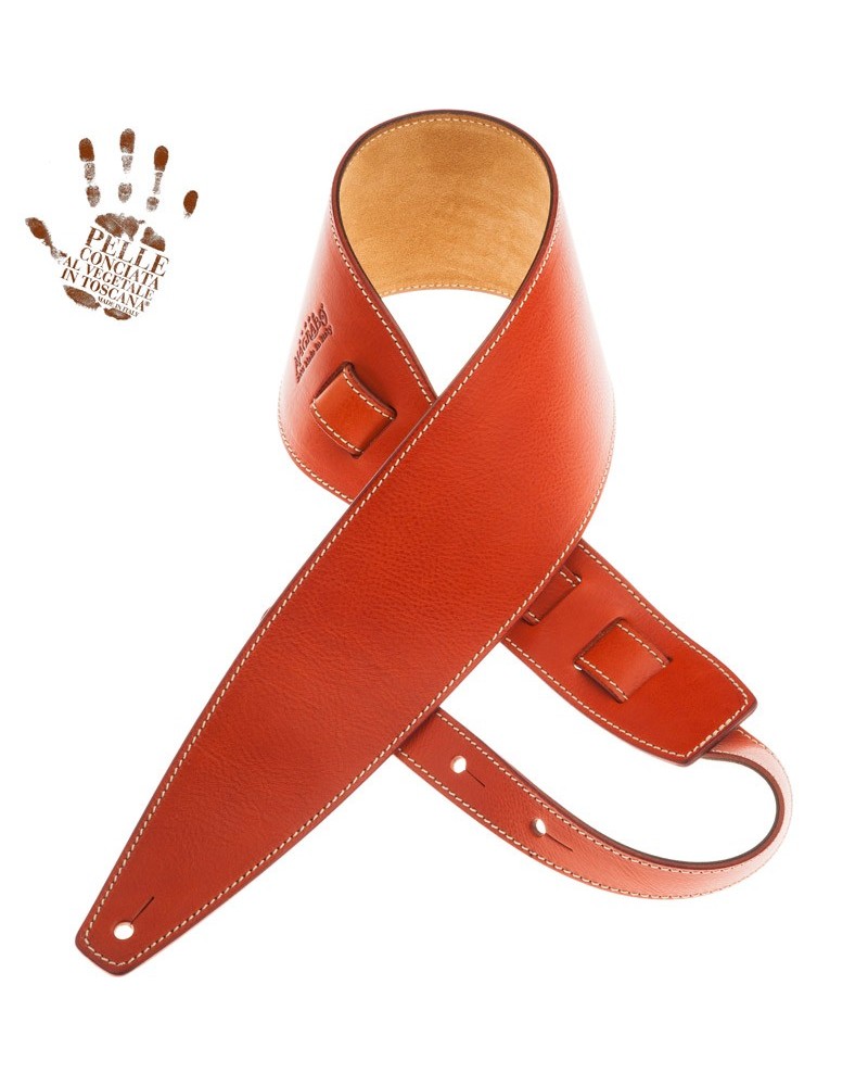 Guitar Strap Orange Certified Vegetable Tanned Leather 10 Cm Holes HS Core