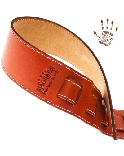 Guitar Strap Orange Certified Vegetable Tanned Leather 6 Cm Holes HS Core