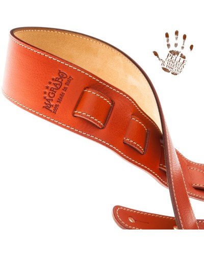 Guitar Strap Orange Certified Vegetable Tanned Leather 6 Cm Holes HS Core