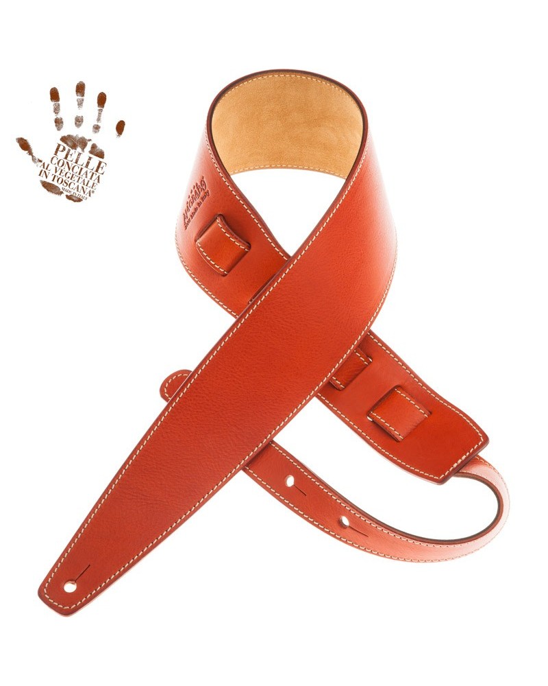 Tracolla per Chitarra e Basso Arancio Vera Pelle Conciata Al Vegetale 8 Cm Holes HS Core