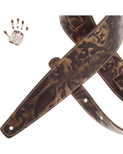 Guitar Strap Bronze Certified Vegetable Tanned Leather 8 Cm Holes HS Embossed