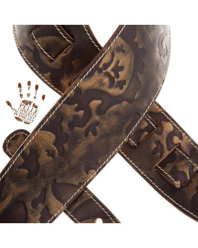 Guitar Strap Bronze Certified Vegetable Tanned Leather 8 Cm Holes HS Embossed