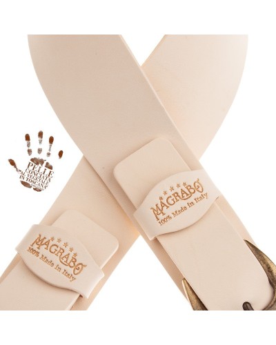 Guitar Strap White Certified Vegetable Tanned Leather 7 Cm Classic Twin Buckle TC Core