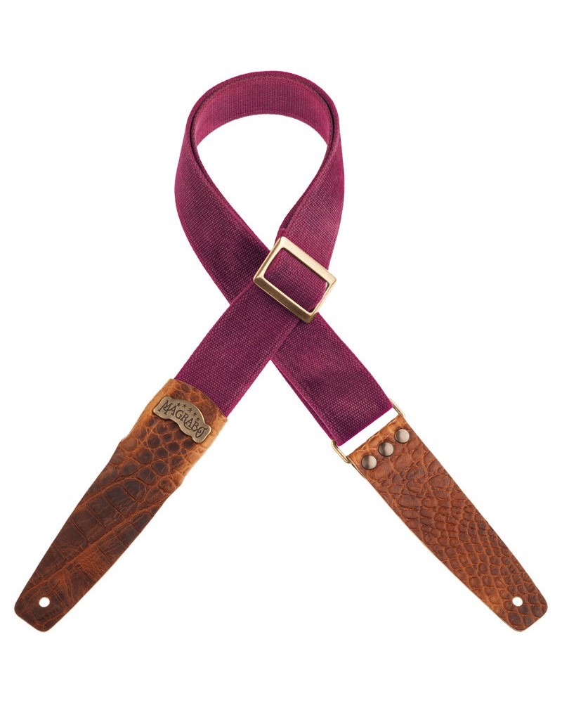 Guitar Strap Bordeaux Cotton And Genuine Leather 5 Cm Embossed Stripe SC Cotton Washed